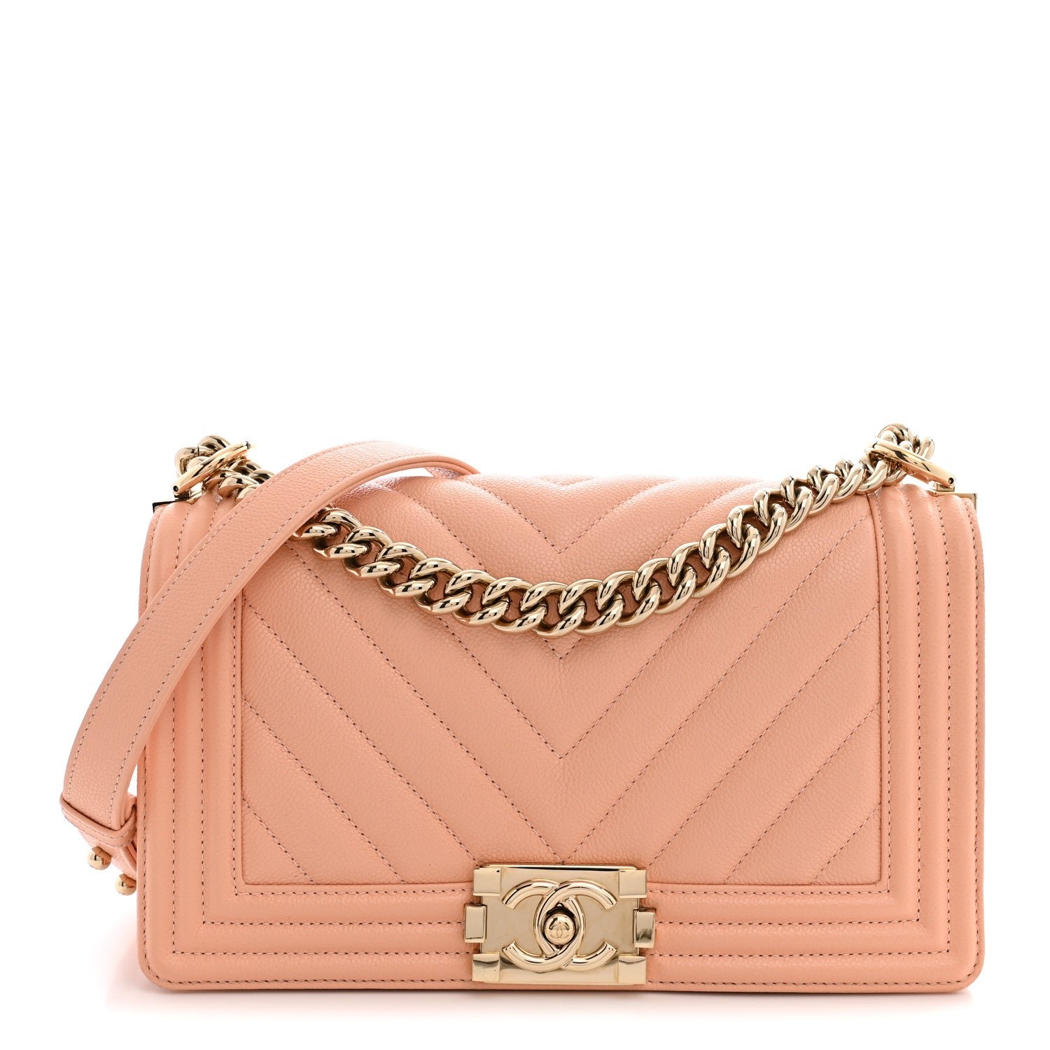 Chanel Caviar Chevron Quilted Medium Boy Flap Light Orange