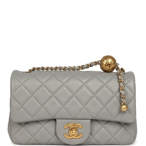 Pre-owned Chanel Mini Pearl Crush Rectangular Flap Bag Grey Lambskin Brushed Gold Hardware