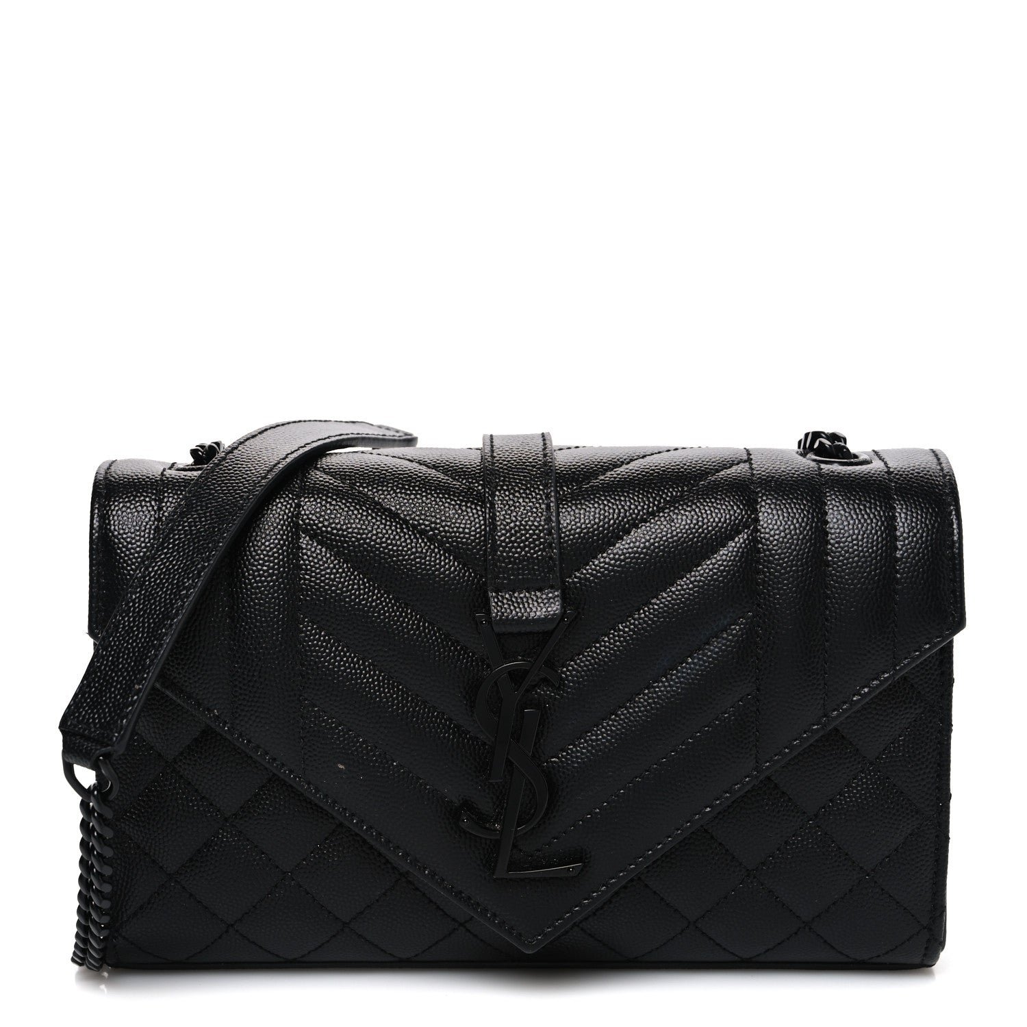 Saint Laurent Grain De Poudre Textured Mixed Matelasse Triquilt Small Monogram Monochrome Satchel Black
