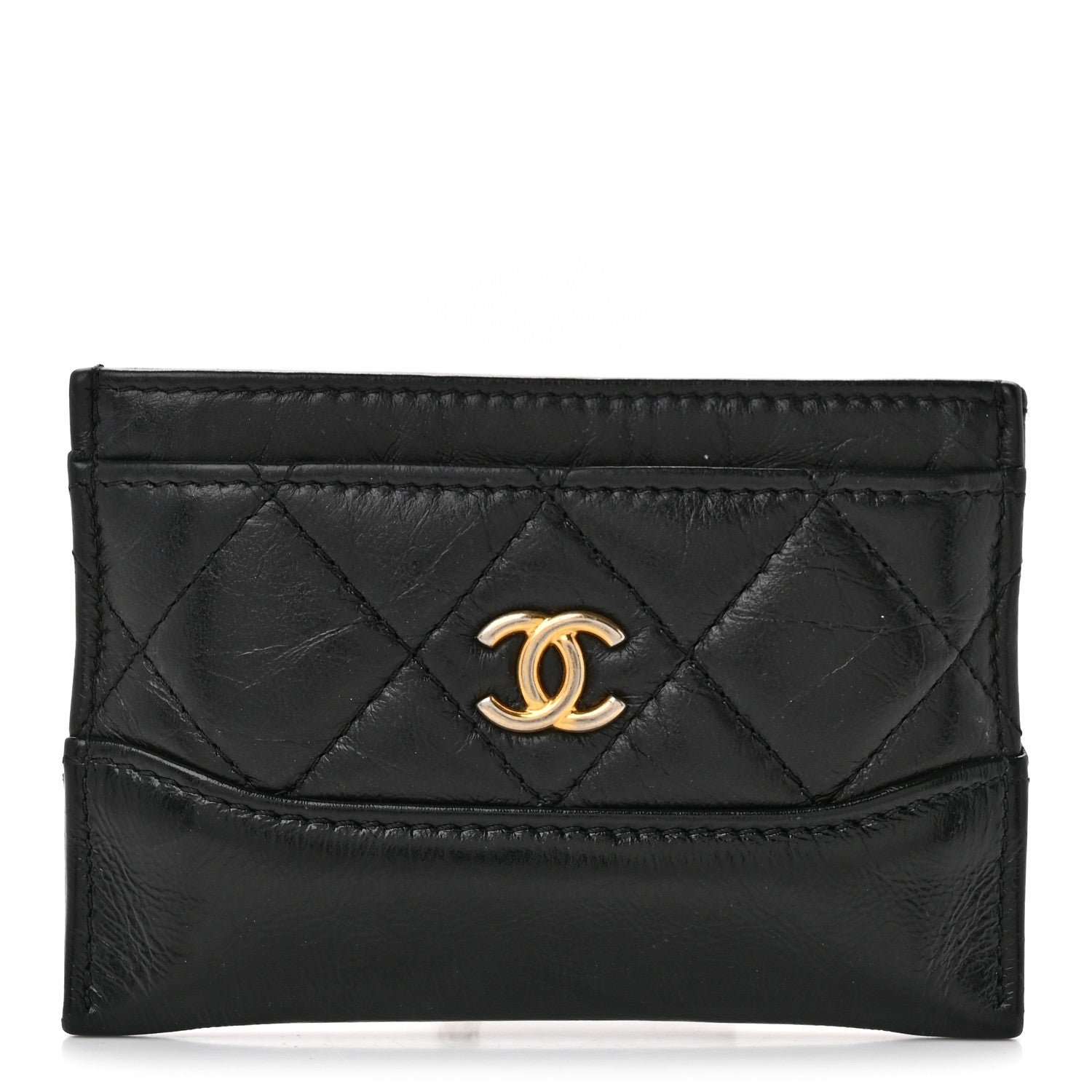 Chanel Aged Calfskin Quilted Gabrielle Card Holder Black