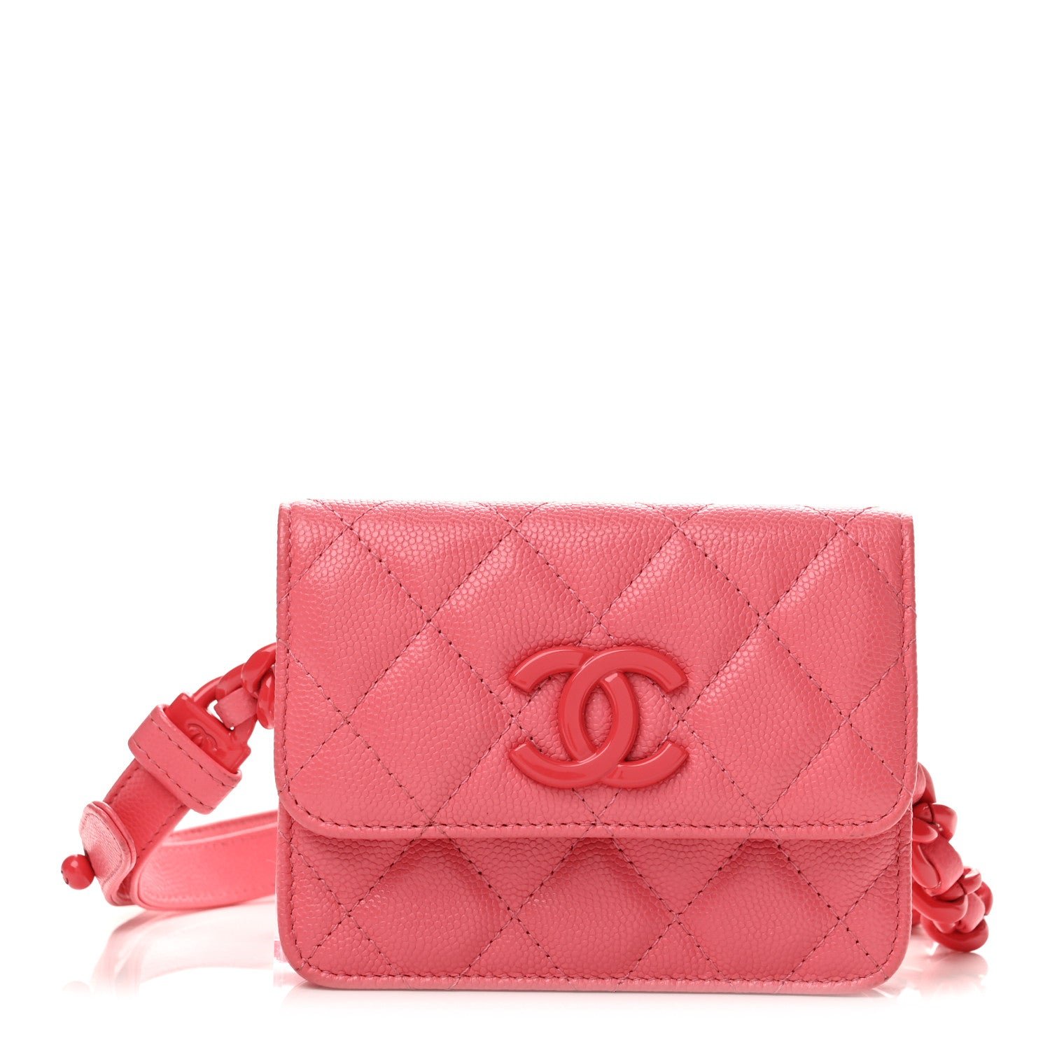 Chanel Caviar Quilted My Everything Belt Flap Card Holder Pink