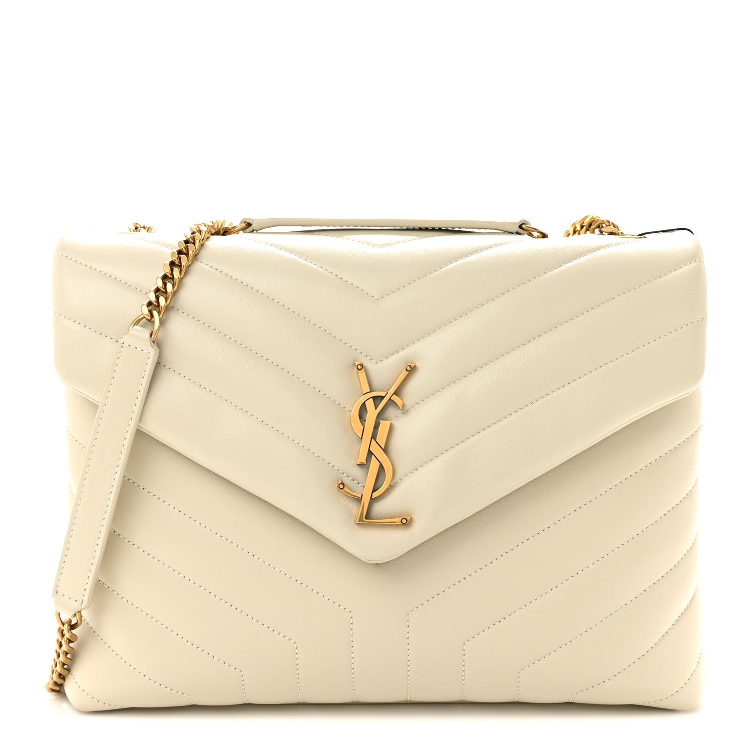 Saint Laurent Calfskin Y Quilted Monogram Medium Loulou Chain Satchel Crema Soft