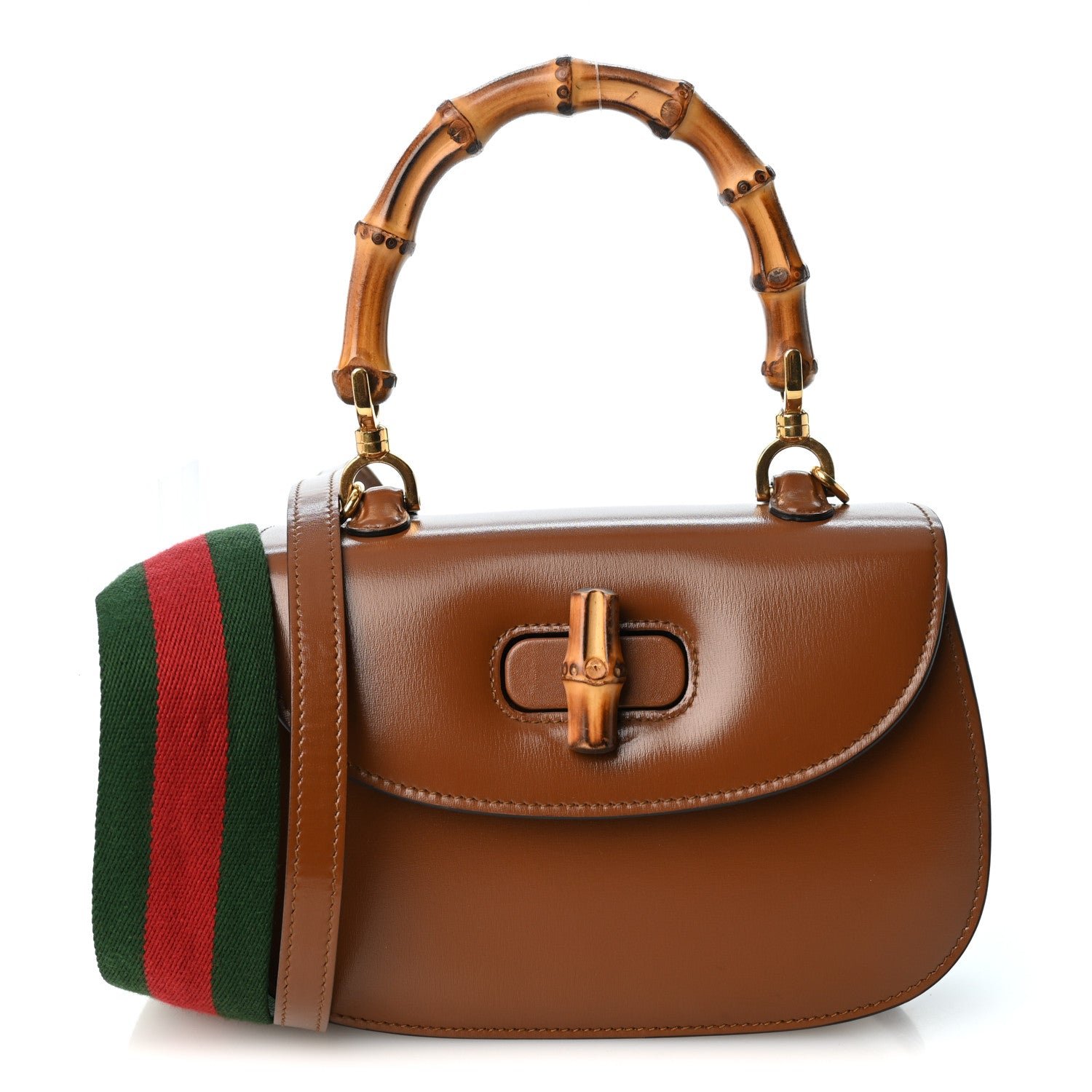 Boarded Dyana Lux Calfskin Web Small Bamboo 1947 Top Handle Bag Brown