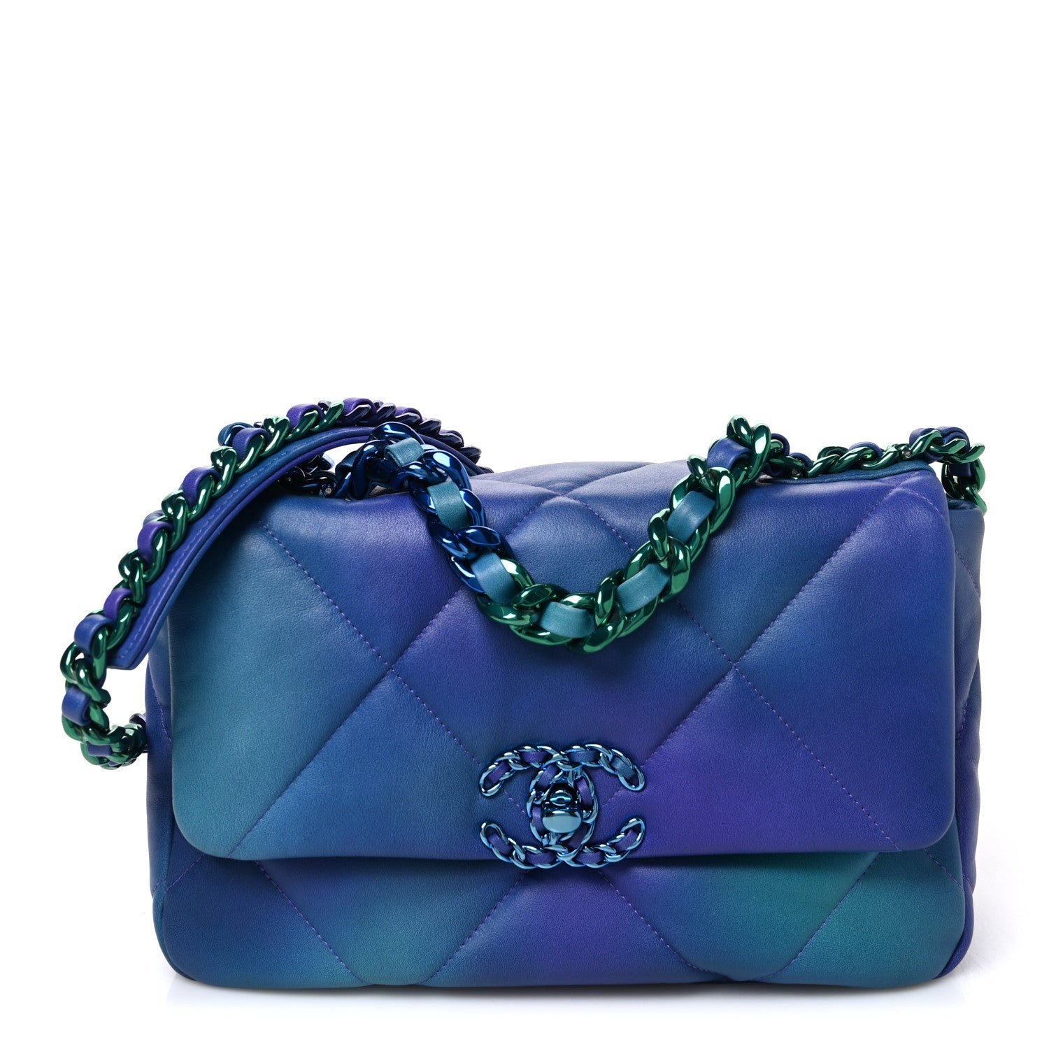Chanel Tie Dye Calfskin Quilted Medium Chanel 19 Flap Blue Purple