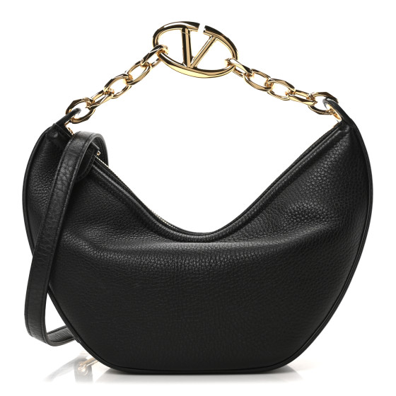 Valentino Garavani Grainy Calfskin Small Vlogo Moon Hobo Bag Black