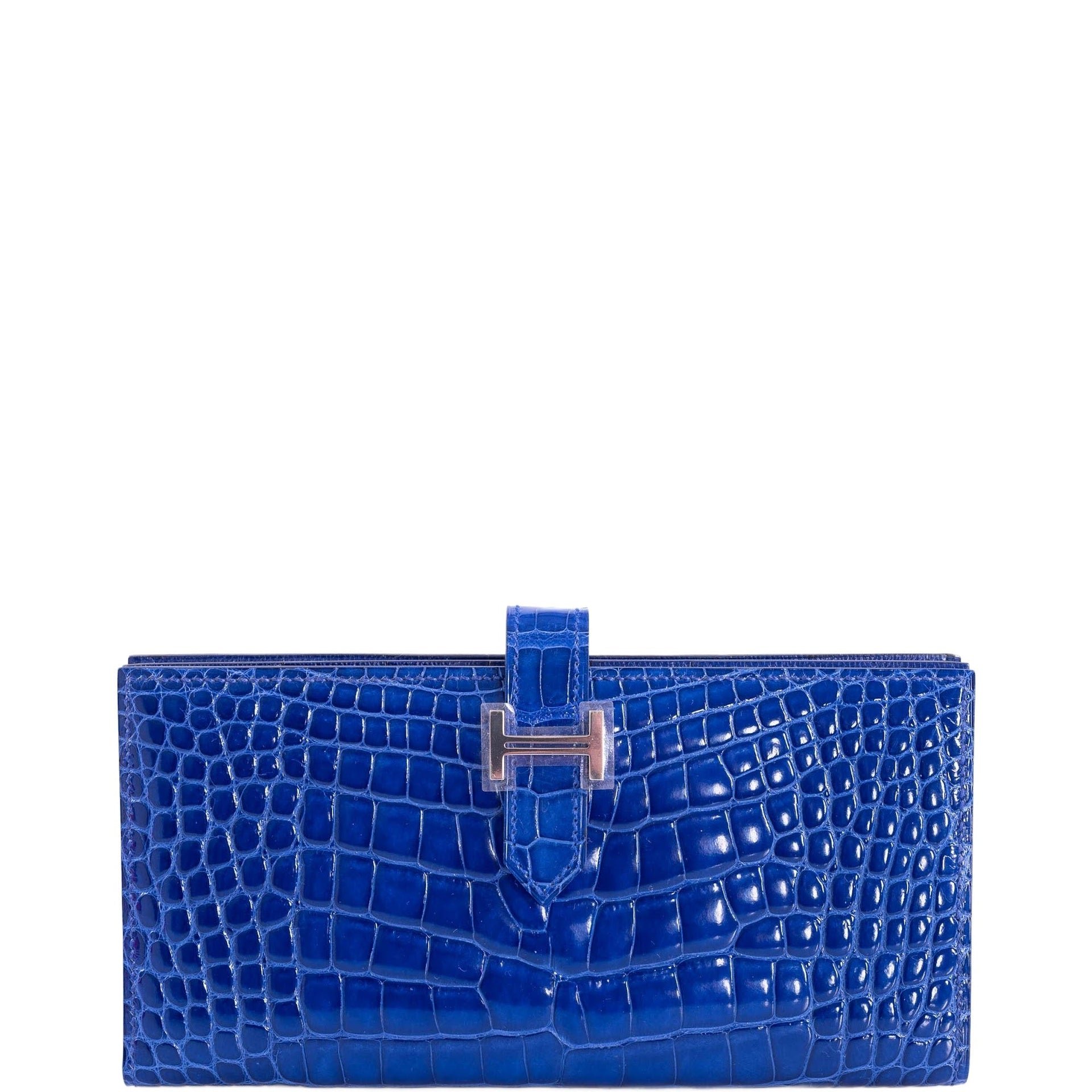 Hermes Hermès Bearn Wallet Blue Electric Shiny Nilo Croc Palladium Hardware