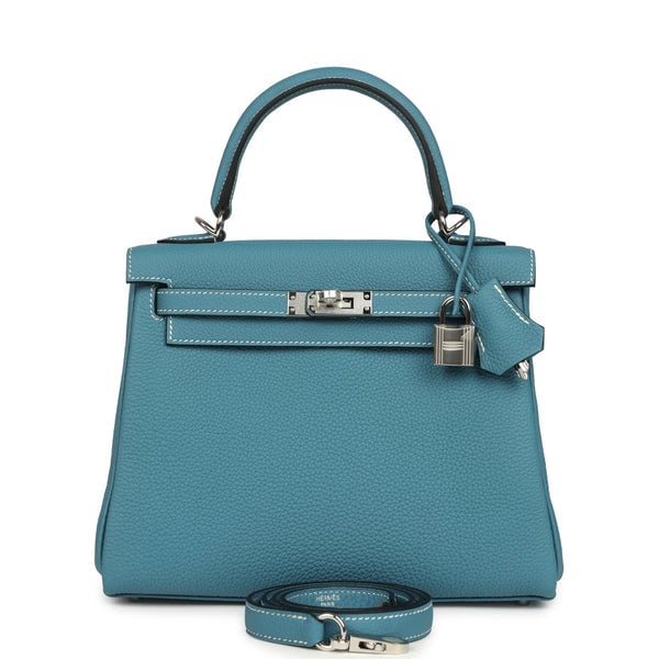 Hermes Hermes Kelly Retourne 25 Blue Jean Togo Palladium Hardware