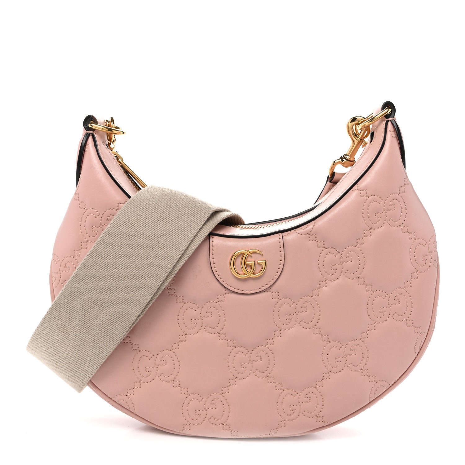 Gucci Calfskin GG Matelasse Small Hobo Shoulder Bag Perfect Pink Natural