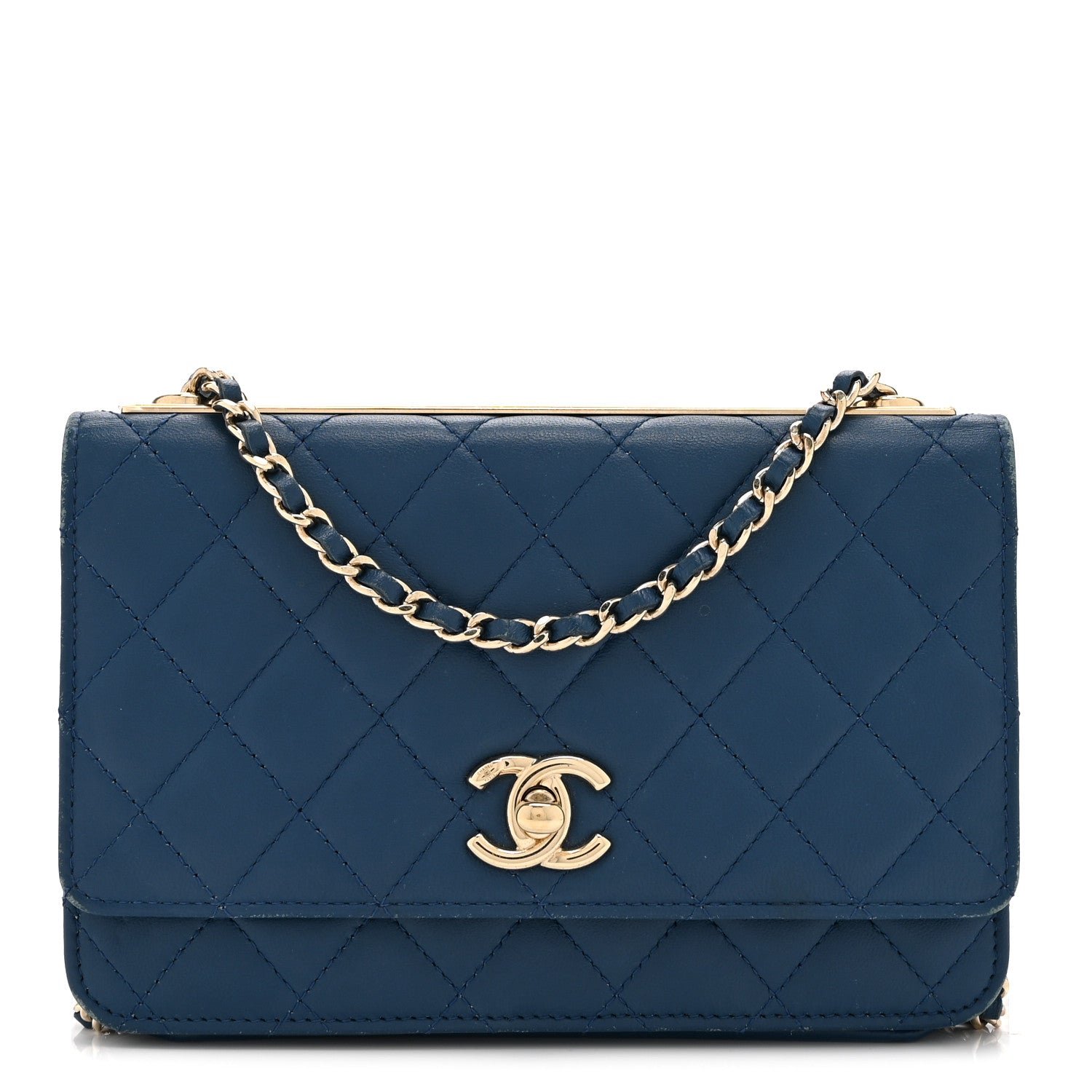 Chanel Lambskin Quilted Trendy CC Wallet On Chain WOC Blue