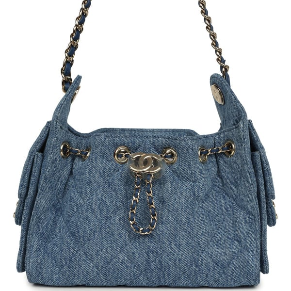 Chanel Mini 25 Hobo Bag Blue Washed Denim Light Gold Hardware