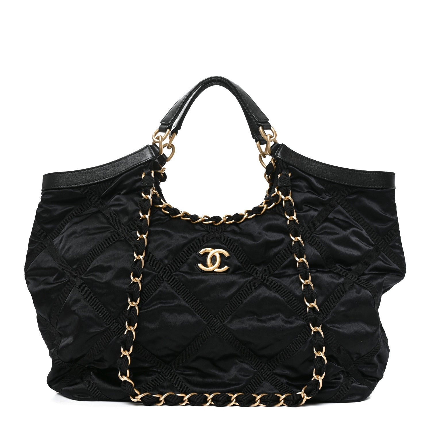 Chanel Nylon Grosgrain Quilted Lifestyle Shopping Tote Black