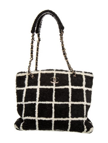 Grid Shearling Shopping Tote