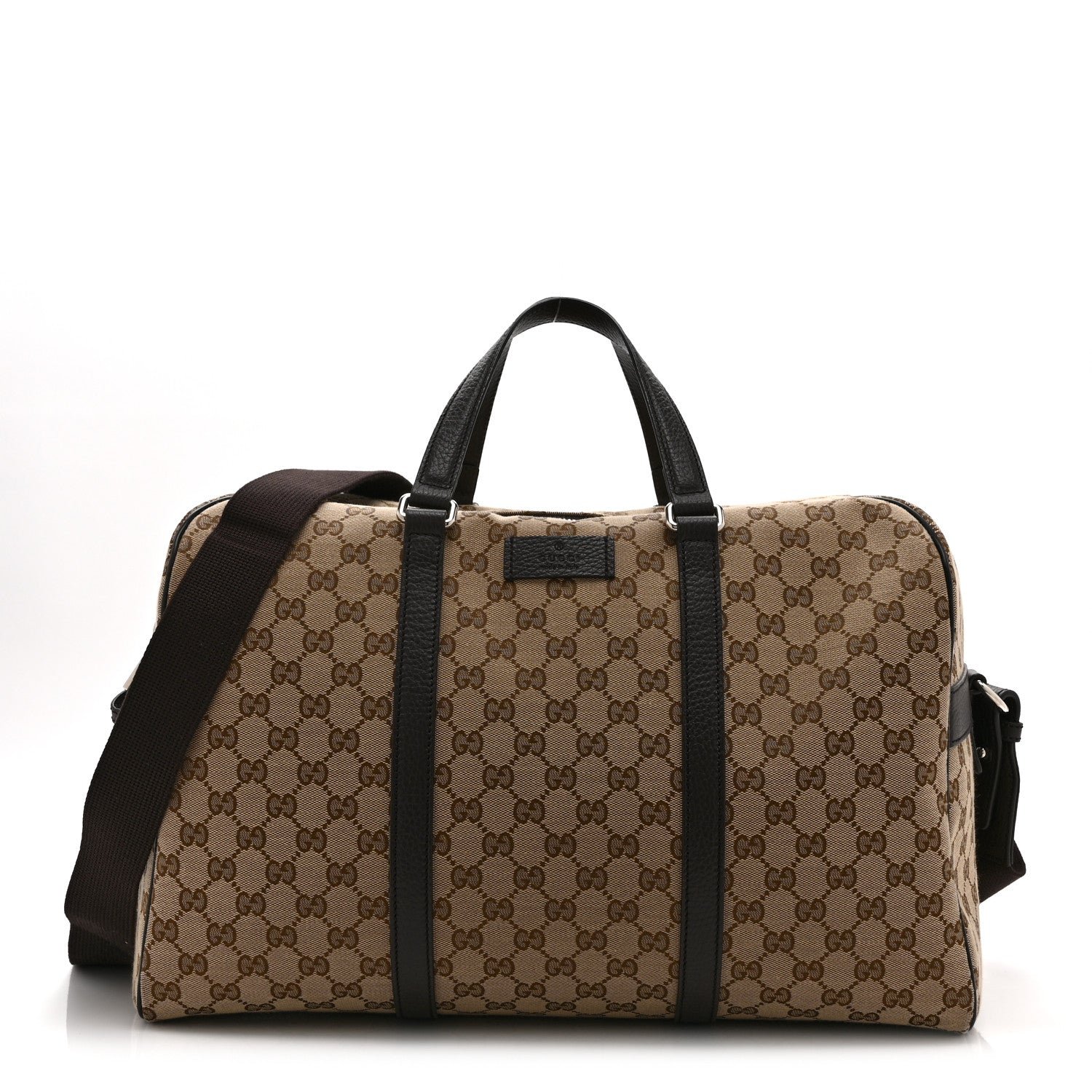 Gucci Monogram Dollar Calfskin Boston Duffle Bag Beige Ebony Testa di Moro Marrone Scuro