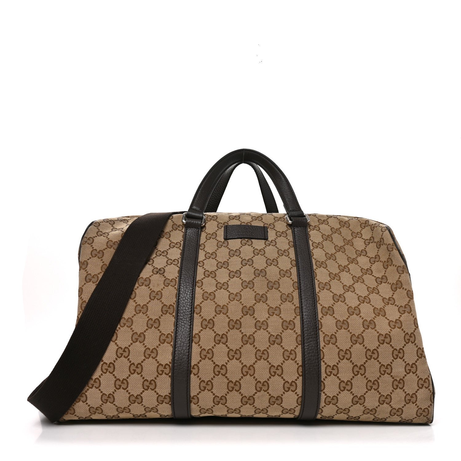 Gucci Monogram Dollar Calfskin Boston Duffle Bag Beige Ebony Testa di Moro Marrone Scuro