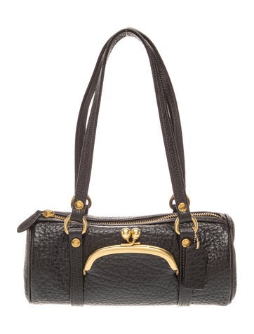 Leather Kisslock Barrel Bag 28