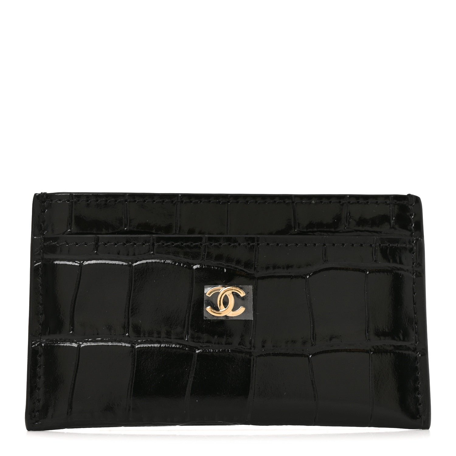 Chanel Calfskin Crocodile Embossed Crococo Card Holder Black