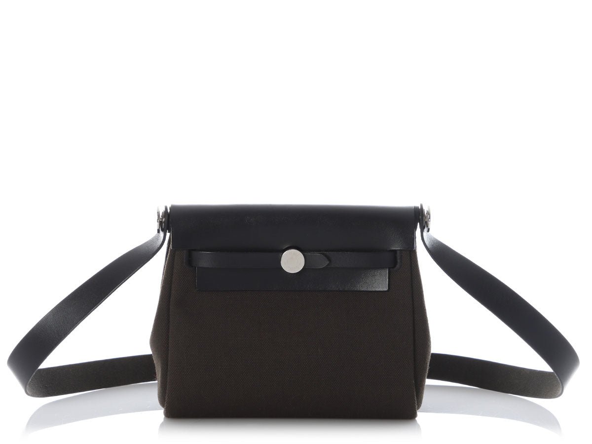 Hermès Mini Dark Bronze Military Toile and Noir Vache Hunter Herbag Zip