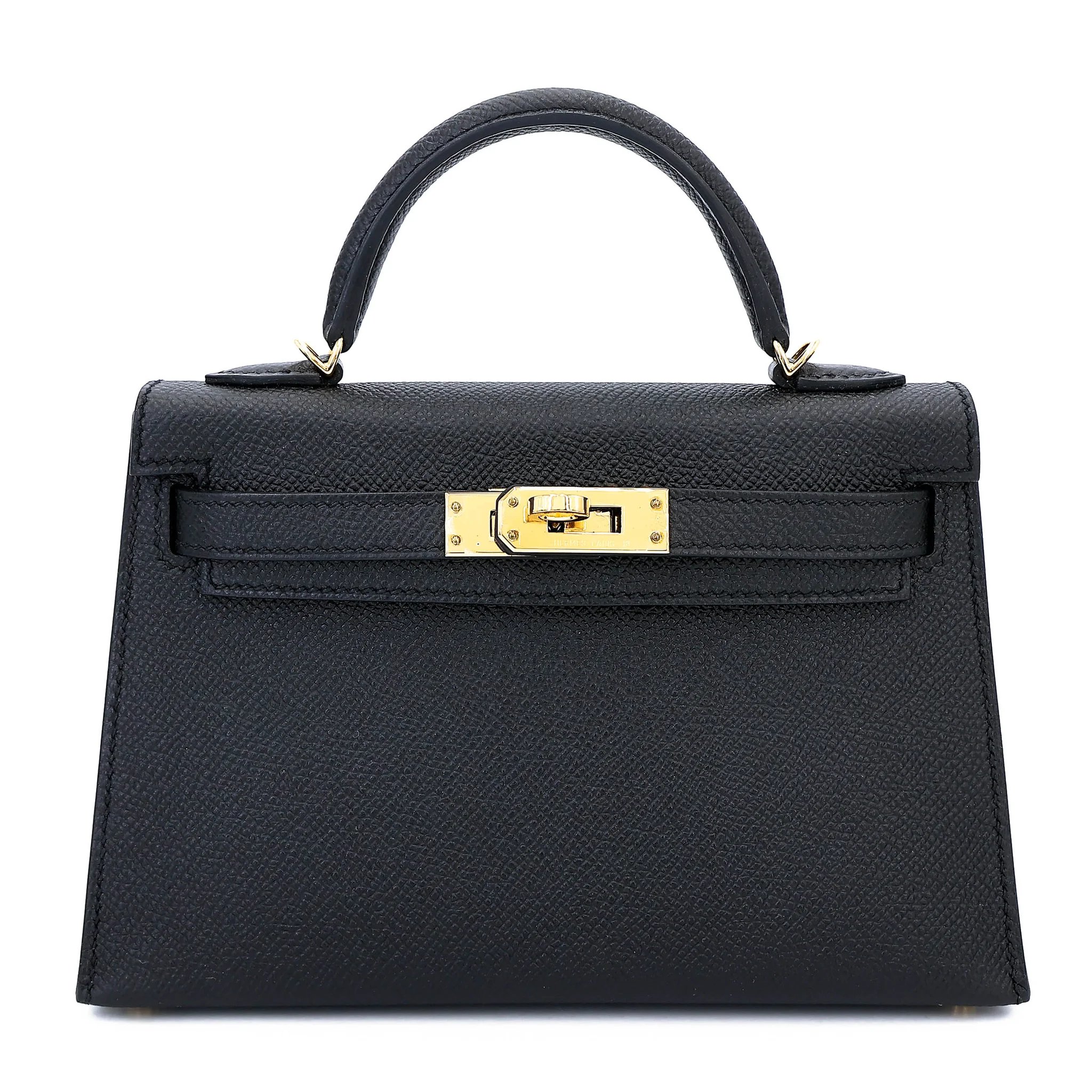 Very Good ( Rank A) HERMÈS Mini Kelly II Noir (89) Epsom Gold hardware A (2017)