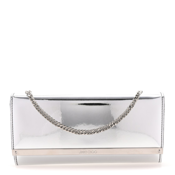 Jimmy Choo Metallic Patent Milla Wallet on Chain Silver