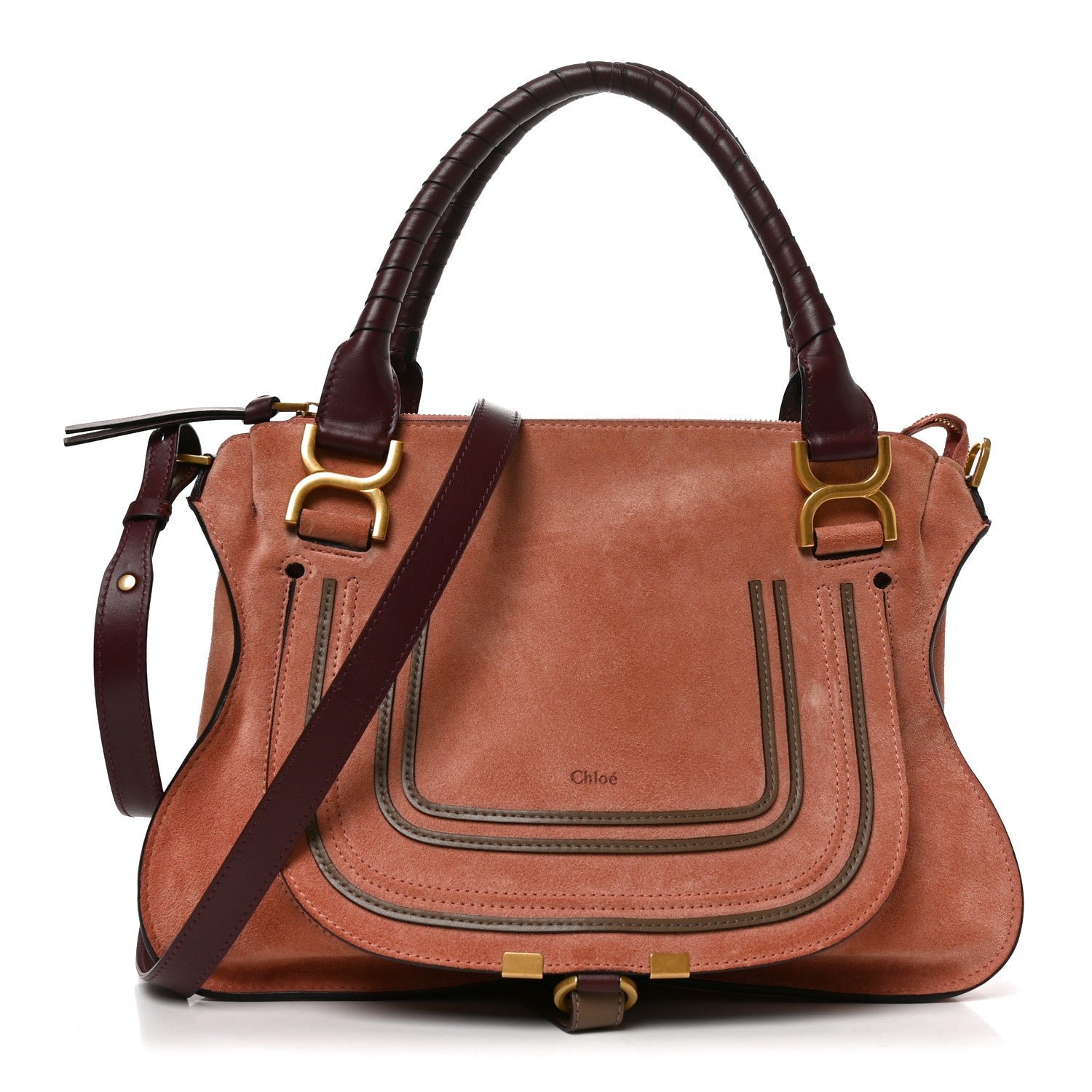 Chloe Suede Calfskin Braided Medium Marcie Double Carry Canyon Rose
