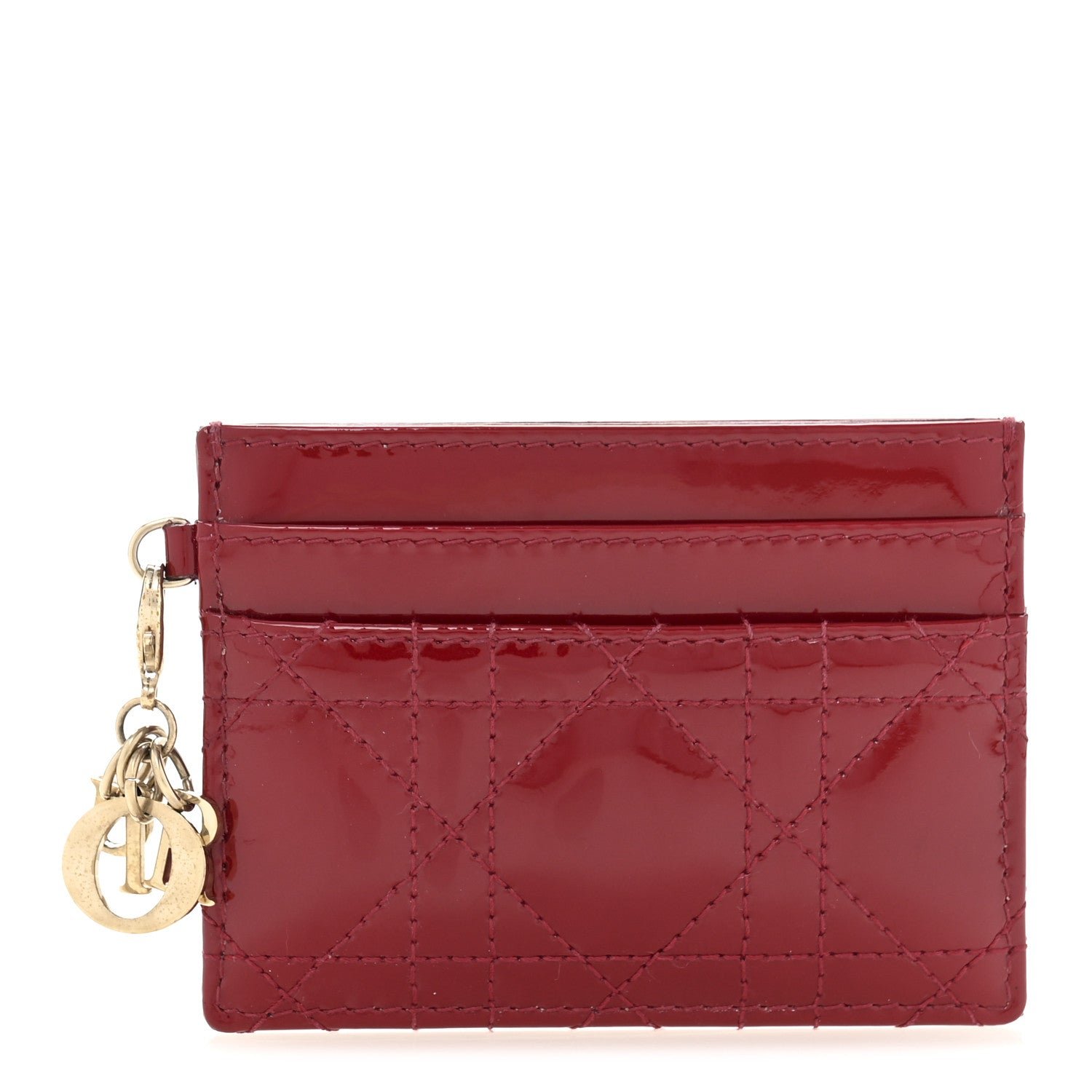 Dior Patent Cannage Lady Dior Five-Slots Card Holder  Cherry Red