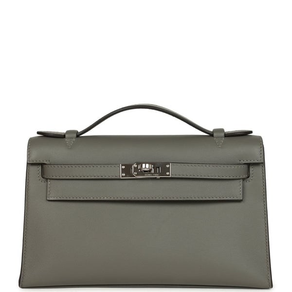 Pre-owned Hermes Kelly Pochette Gris Meyer Swift Palladium Hardware