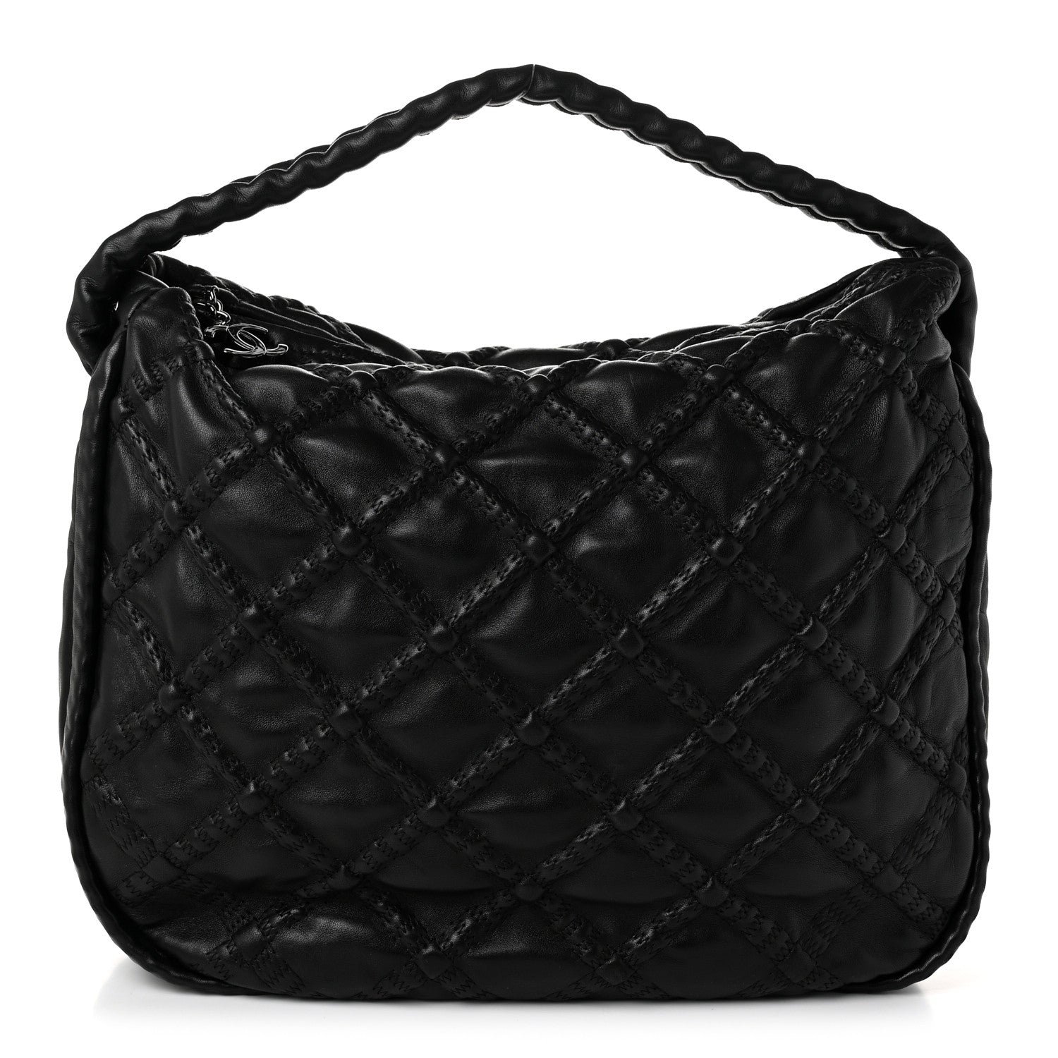 Chanel Lambskin Quilted Hidden Chain Hobo Black