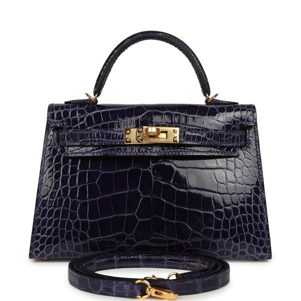 Hermes Hermes Kelly Sellier 20 Bleu Encre Shiny Alligator Gold Hardware