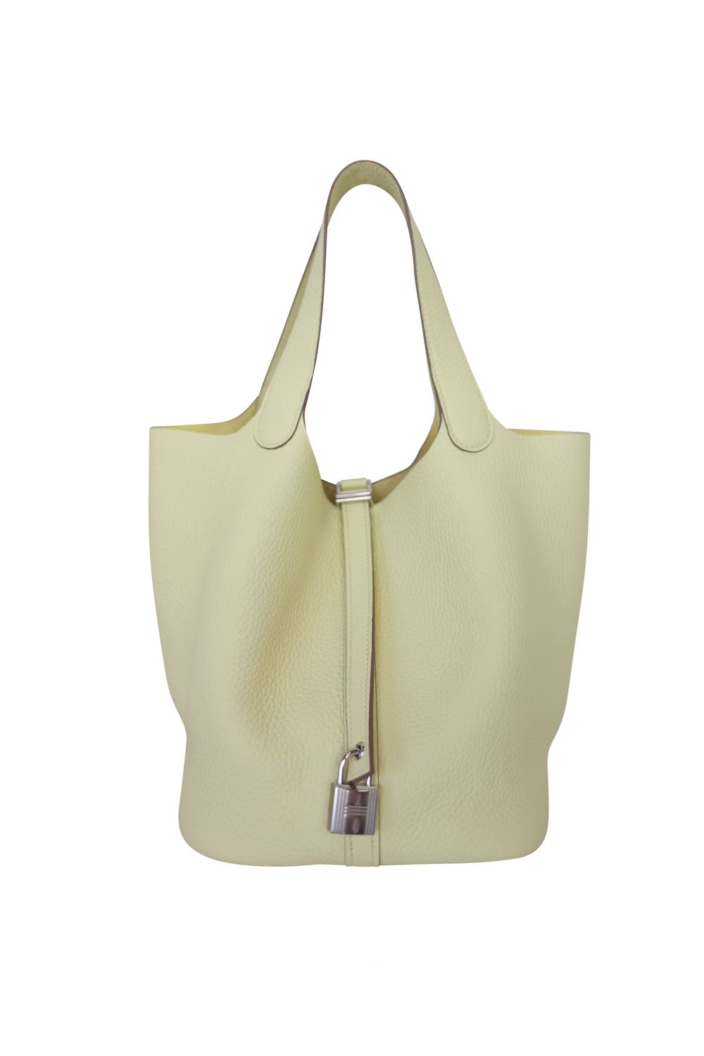 Hermes Picotin Lock 22 Bag, Yellow Jaune Poussin Taurillon Clemence and Palladium Hardware, K 2025 Stamp, Preowned in Dustbag WA001