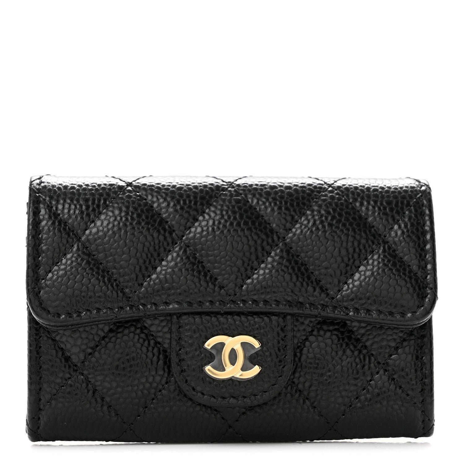 Chanel Caviar Quilted Flap Card Holder Wallet Black
