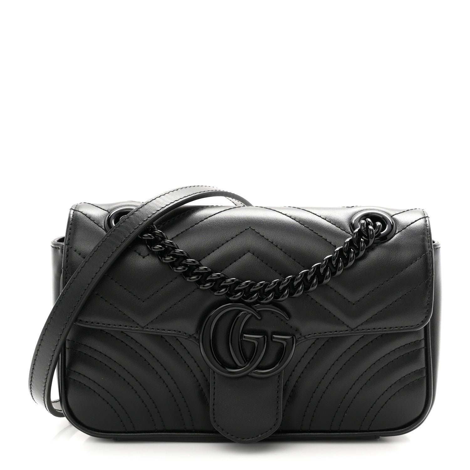 Gucci Calfskin Matelasse Monochrome Mini GG Marmont Shoulder Bag Black