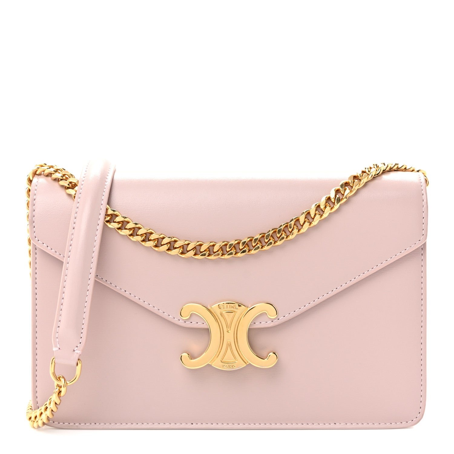 Celine Shiny Calfskin Triomphe Margo Wallet on Chain Vintage Pink