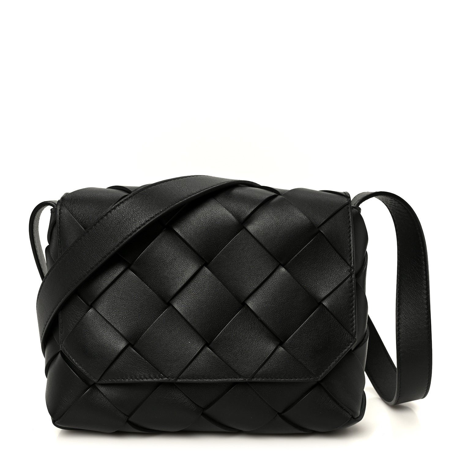 Bottega Veneta Grained Calfskin Intreccio Small Diago Crossbody Bag Black