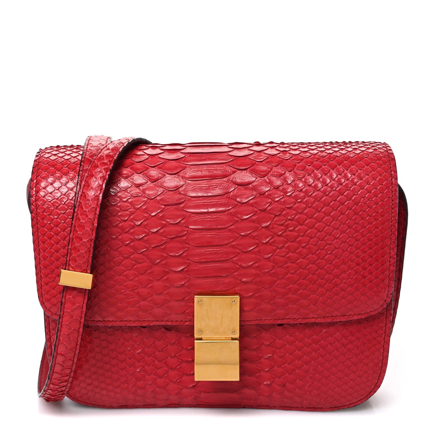 Celine Snakeskin Medium Classic Box Flap Red