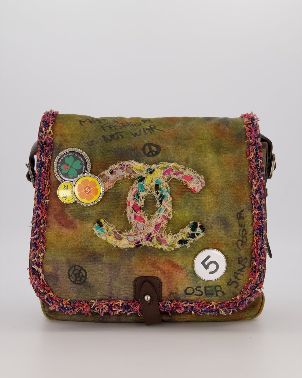 Chanel Green On The Pavement Graffiti CC Tweed Messenger Bag with Ruthenium Hardware
