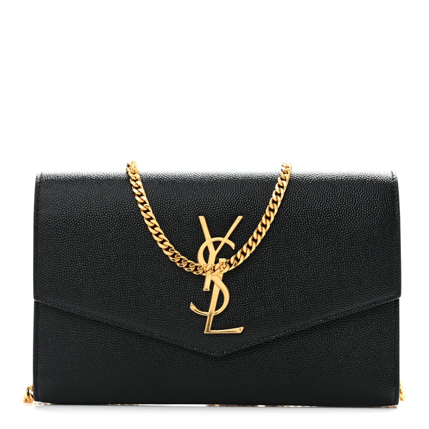 Saint Laurent Grain de Poudre Uptown Chain Wallet Black