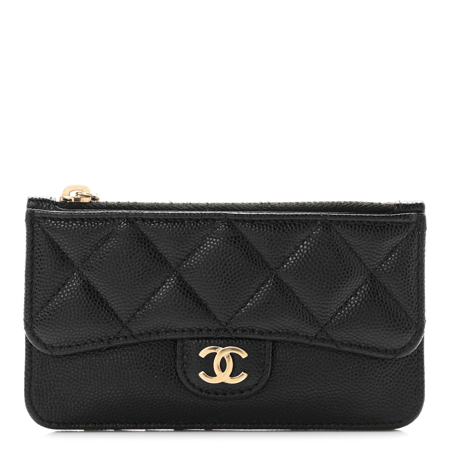 Chanel Caviar Quilted Flap Zip Card Holder Black