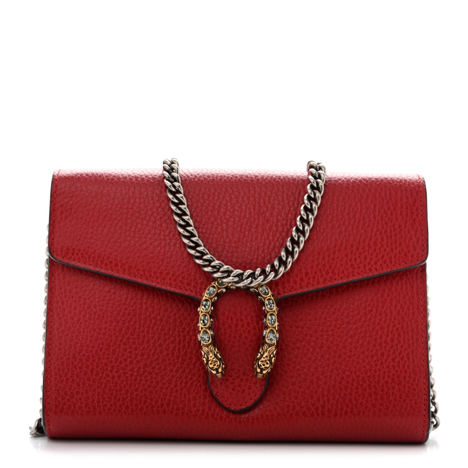 Gucci Calfskin Mini Dionysus Chain Wallet Hibiscus Red