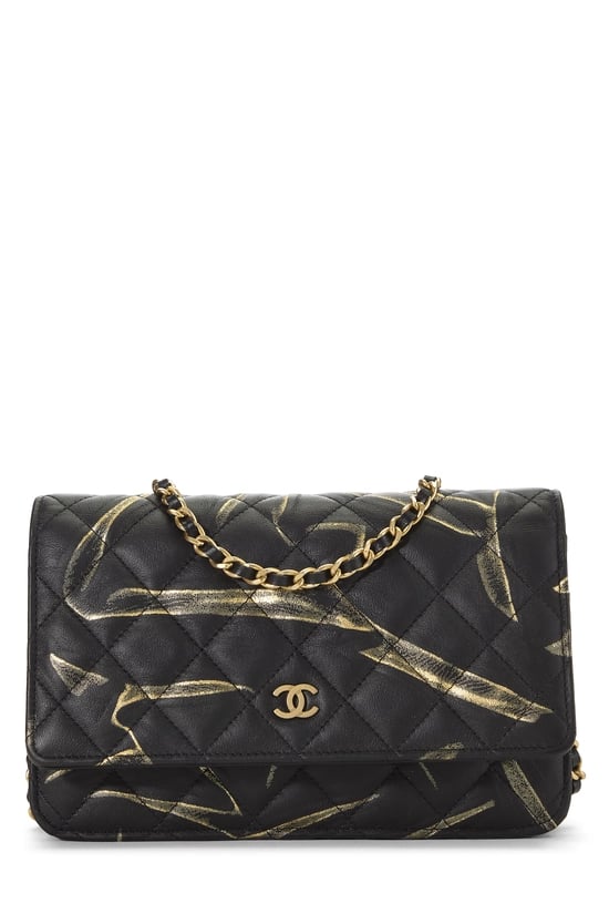 Black Calfskin Classic Quilted Wallet on Chain (WOC)