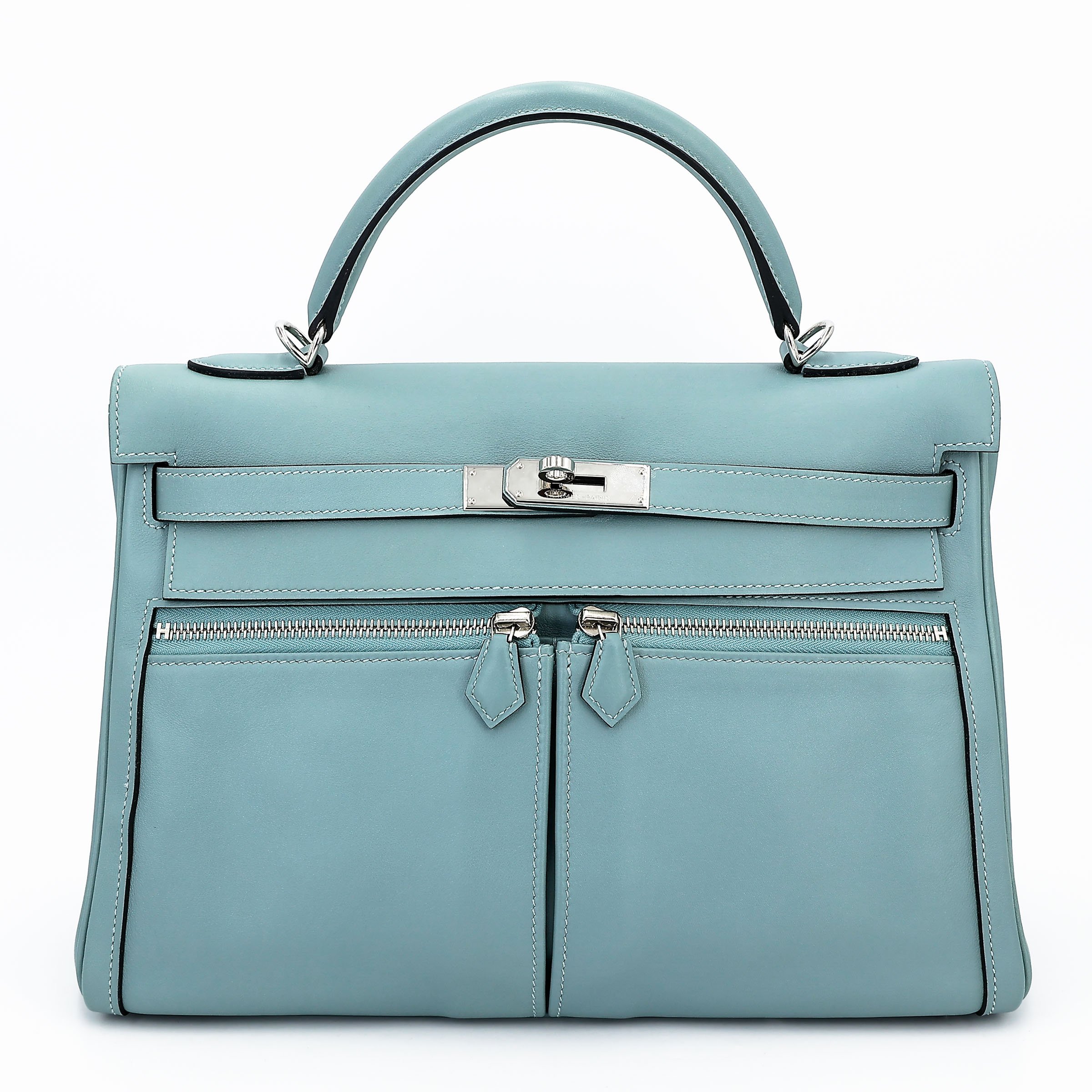 Very Good ( Rank A) HERMÈS Kelly Lakis 32 Ciel (7G) Swift Palladium hardware Square M (2009)