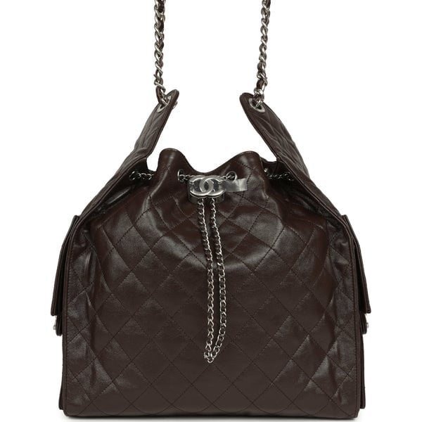 Chanel Medium 25 Hobo Bag Dark Brown Shiny Aged Calfskin Silver Hardware