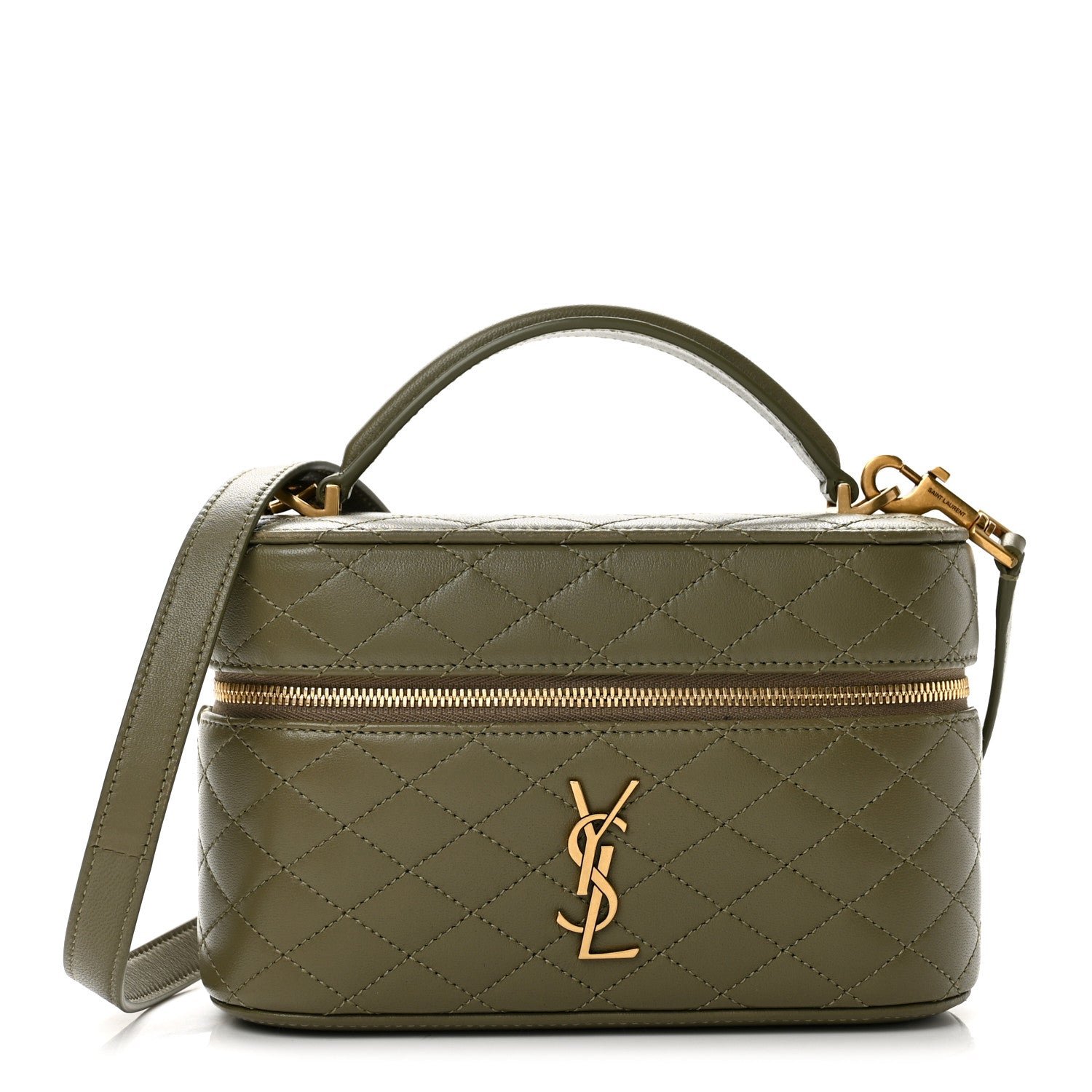 Saint Laurent Lambskin Quilted Mini Gaby Vanity Case Strong Moss