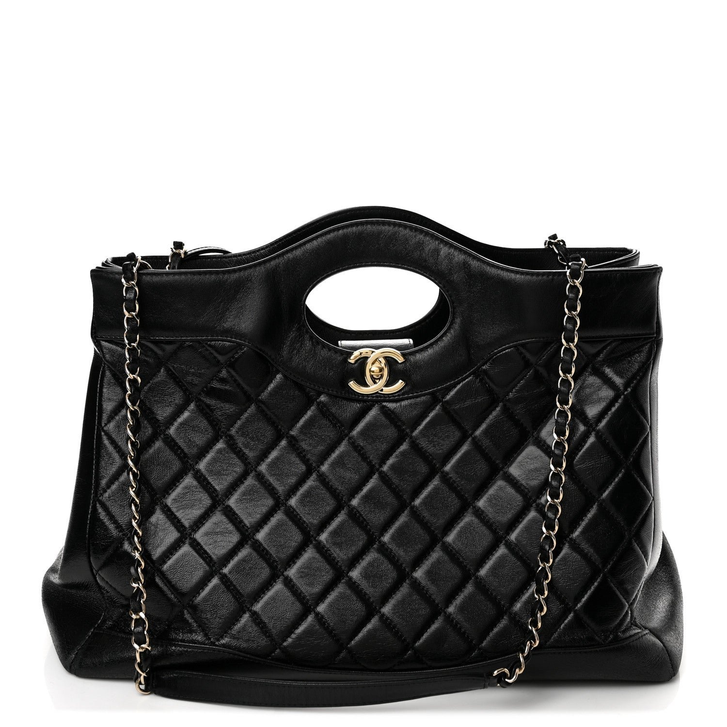 Chanel Shiny Lambskin Quilted Large 31 Shopping Bag Black