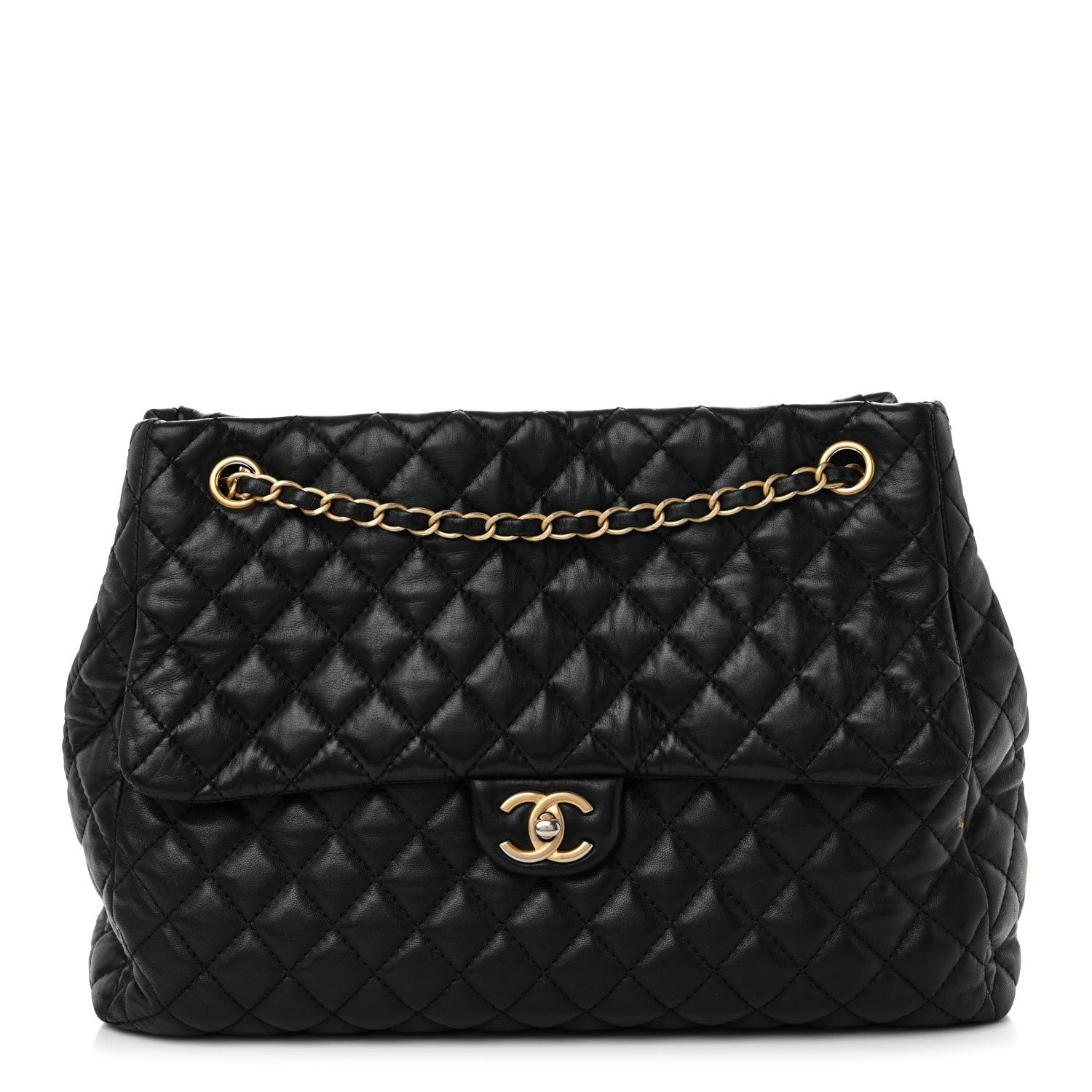 Chanel Lambskin Quilted Large Fluffy CC Shopping Tote Black
