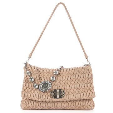 Leather Medium Crystal Chain Flap Clutch