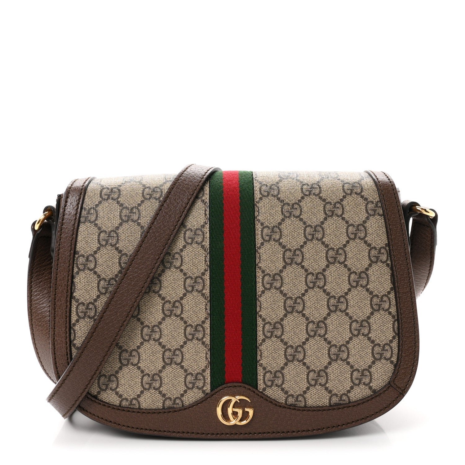 Gucci GG Supreme Monogram Web Small Ophidia Flap Messenger Bag Brown