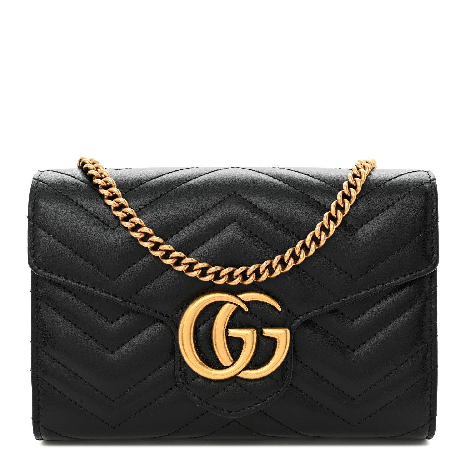 Gucci Calfskin Matelasse GG Marmont Chain Wallet Black