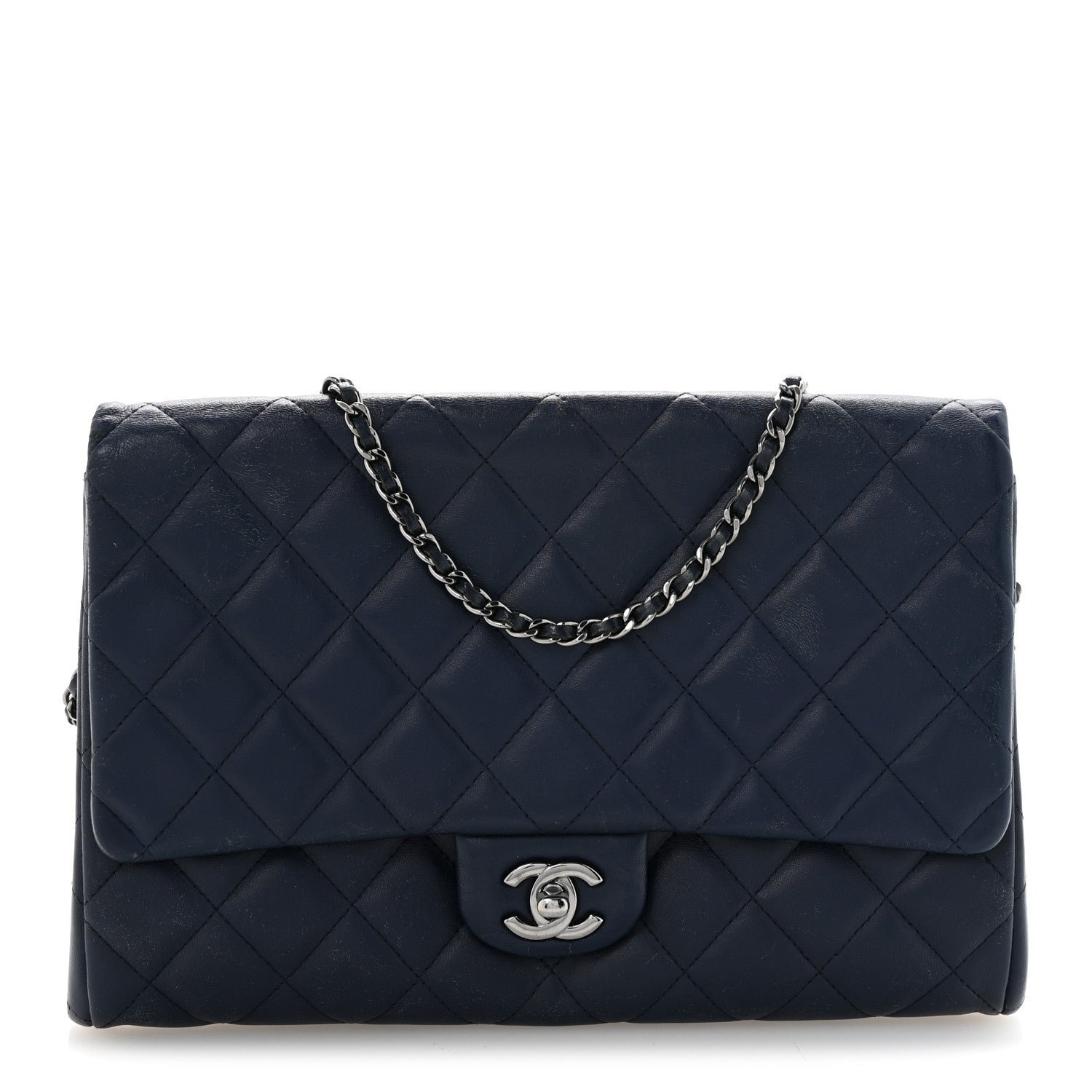 Chanel Lambskin Quilted Clutch with Chain Flap Navy