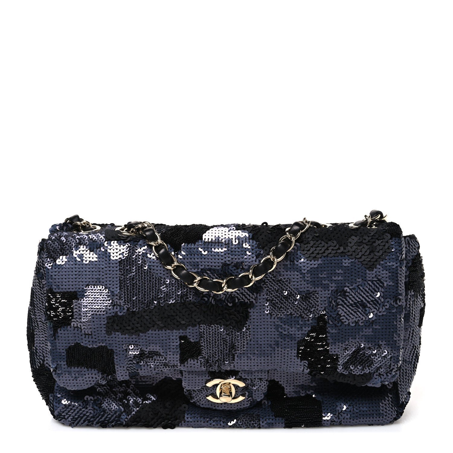 Chanel Sequin Quilted Medium Single Flap Black