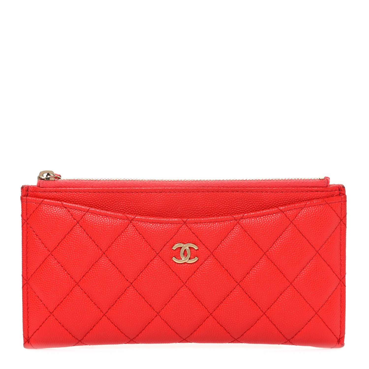 Chanel Caviar Quilted Classic Zip Pouch Red